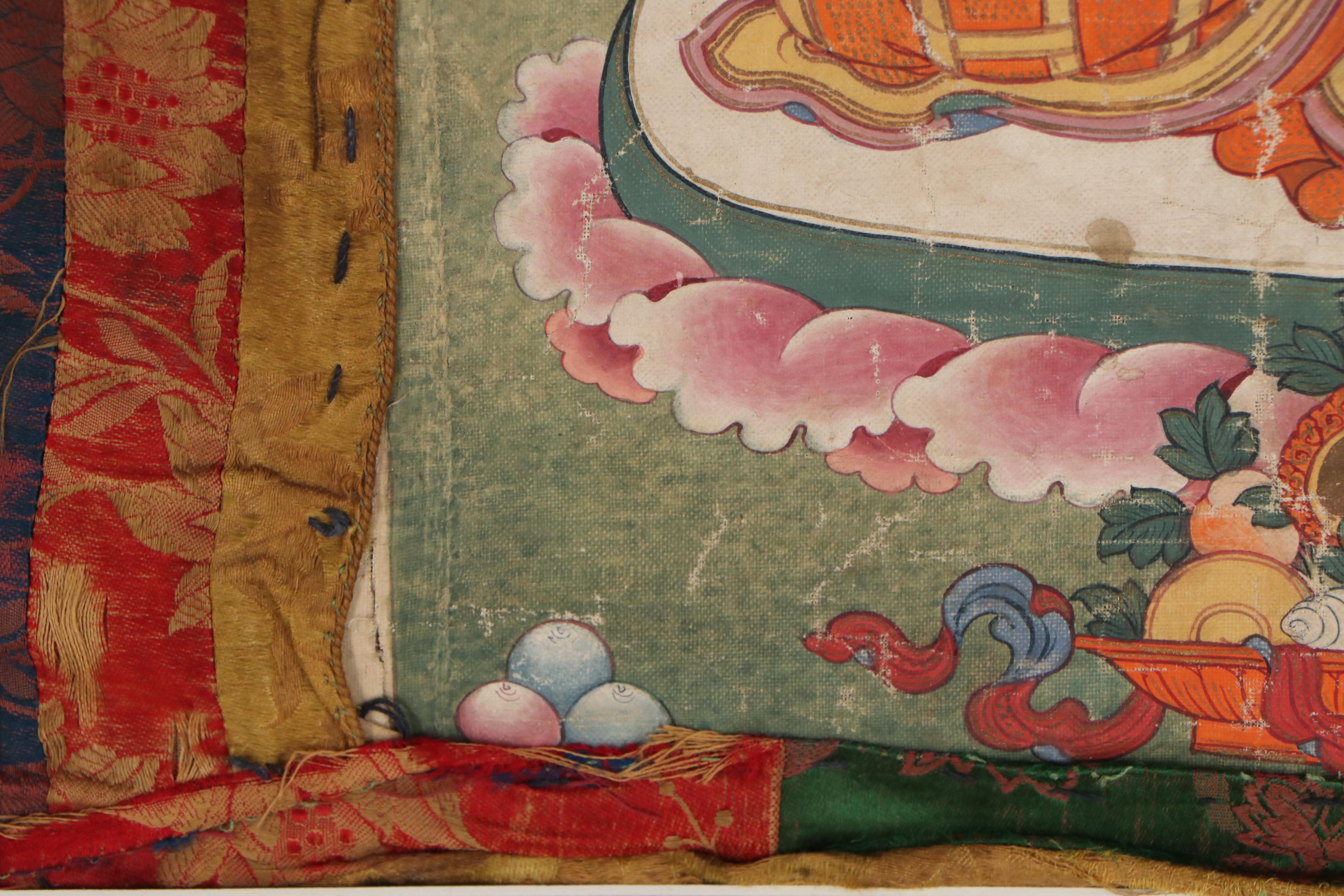 Tibetan Style Thangka Gouache Painting of Amitabha Buddha, 20th Century