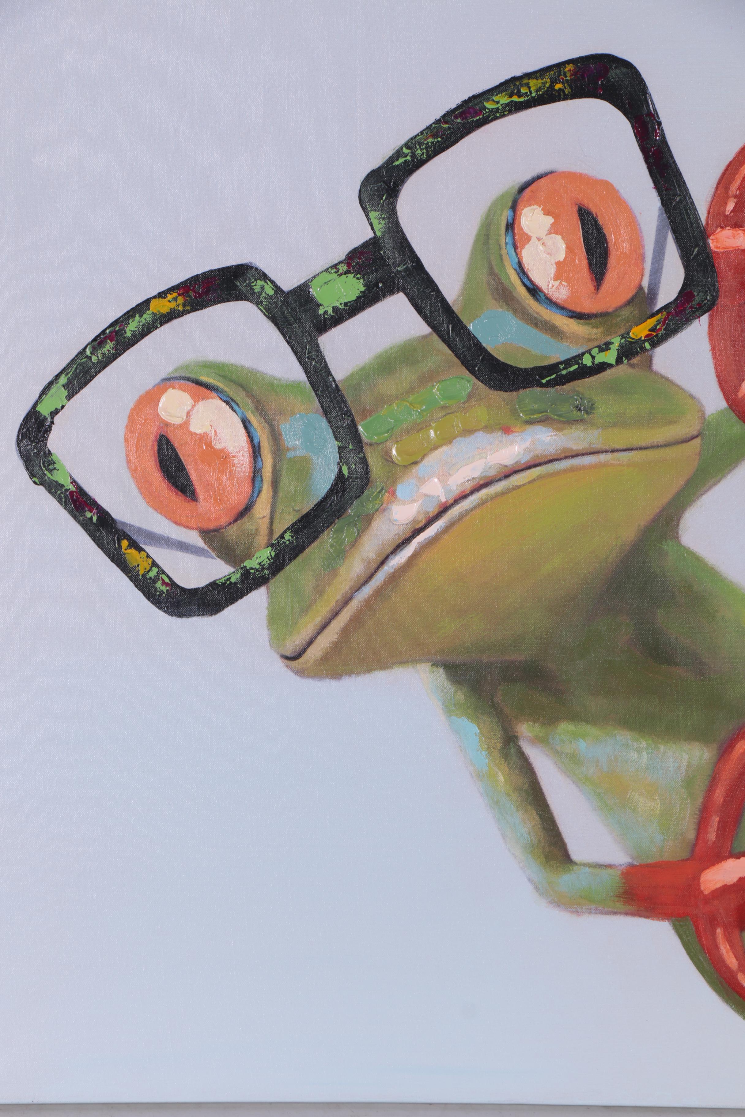 Embellished Giclée of a Red-Eyed Tree Frog Wearing Glasses