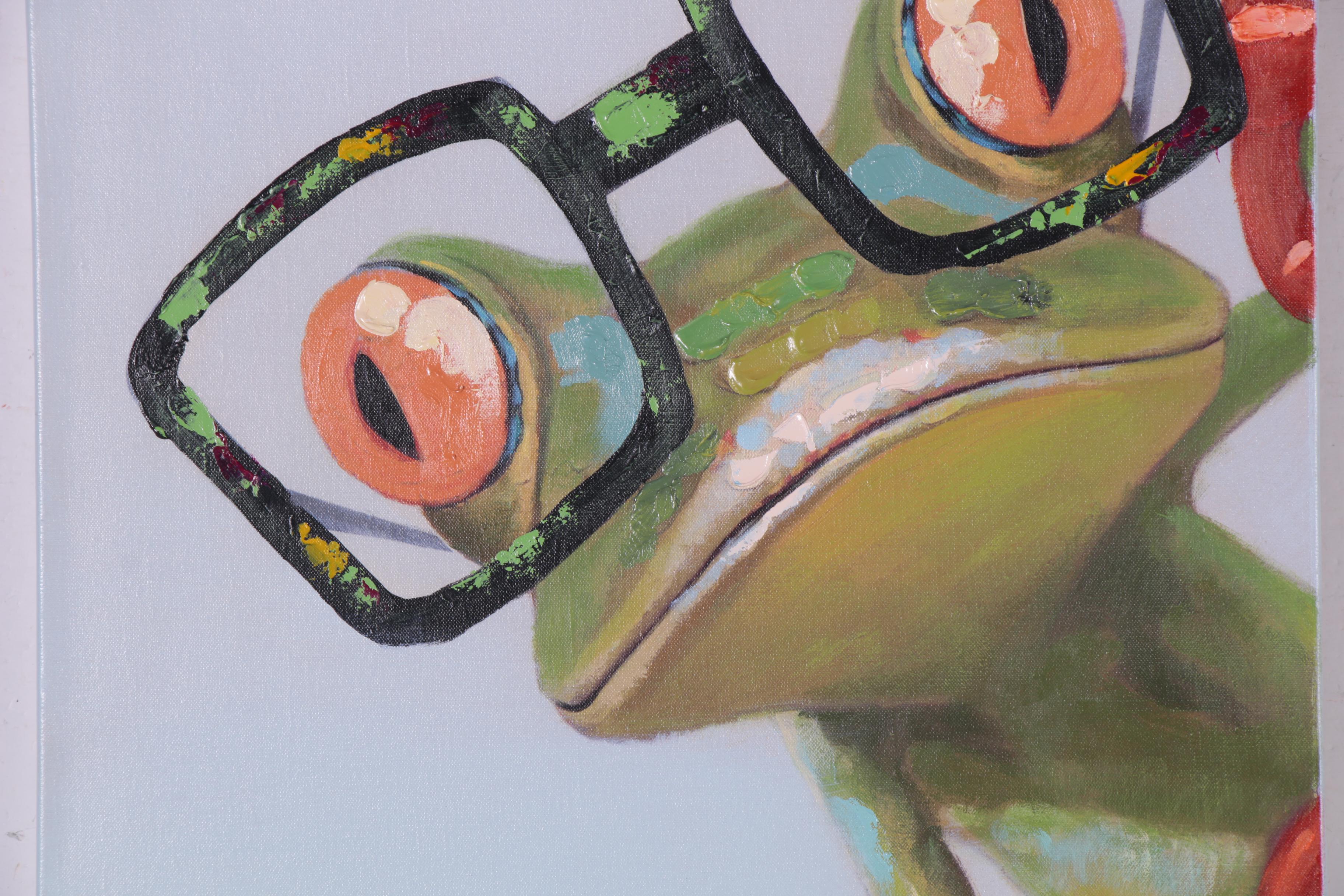 Embellished Giclée of a Red-Eyed Tree Frog Wearing Glasses