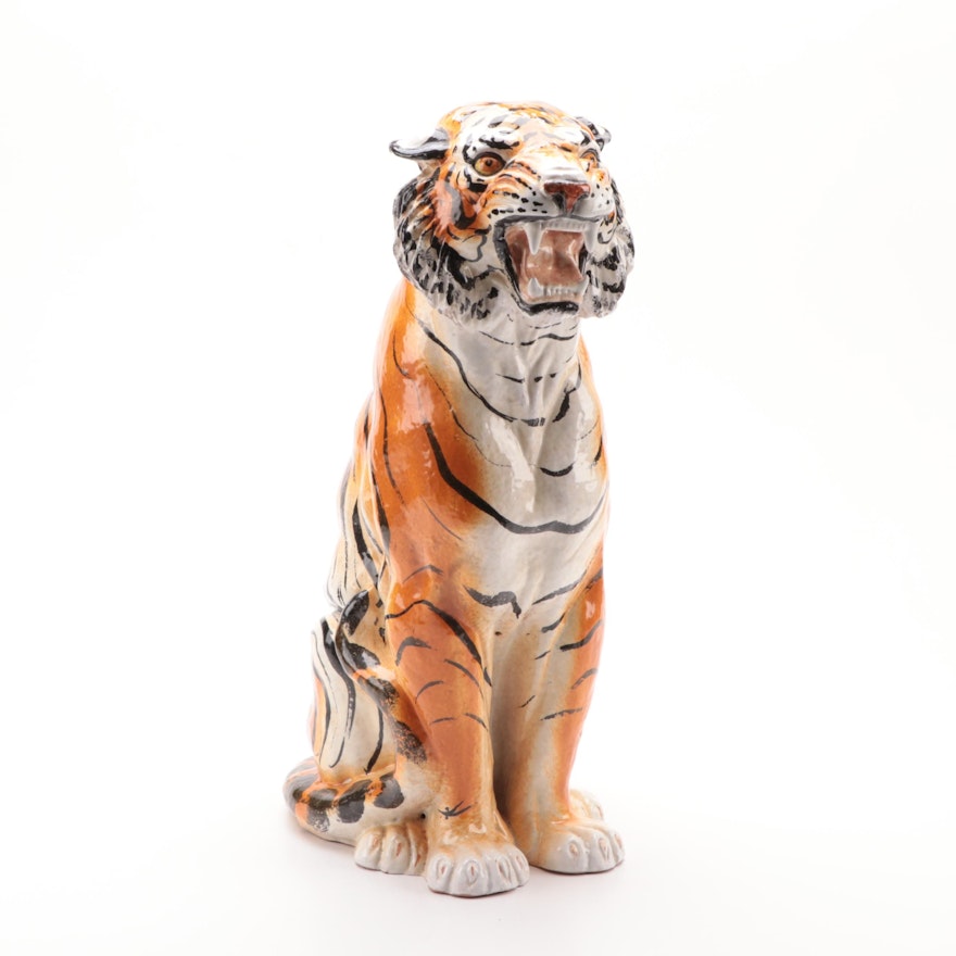 Italian Ceramic Bengal Tiger Statuette, Mid-20th Century