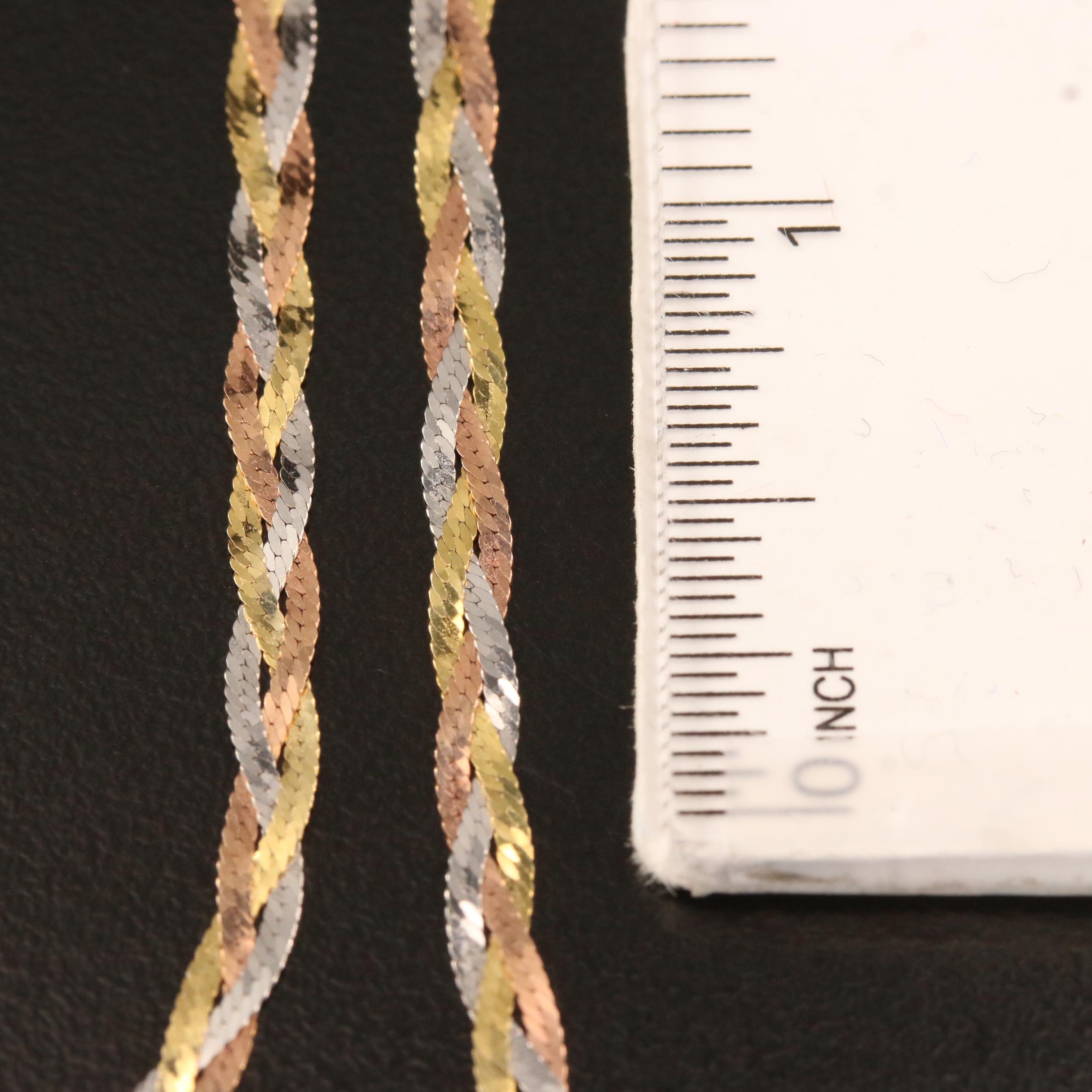 14K Tri-Color Braided Herringbone Chain Necklace