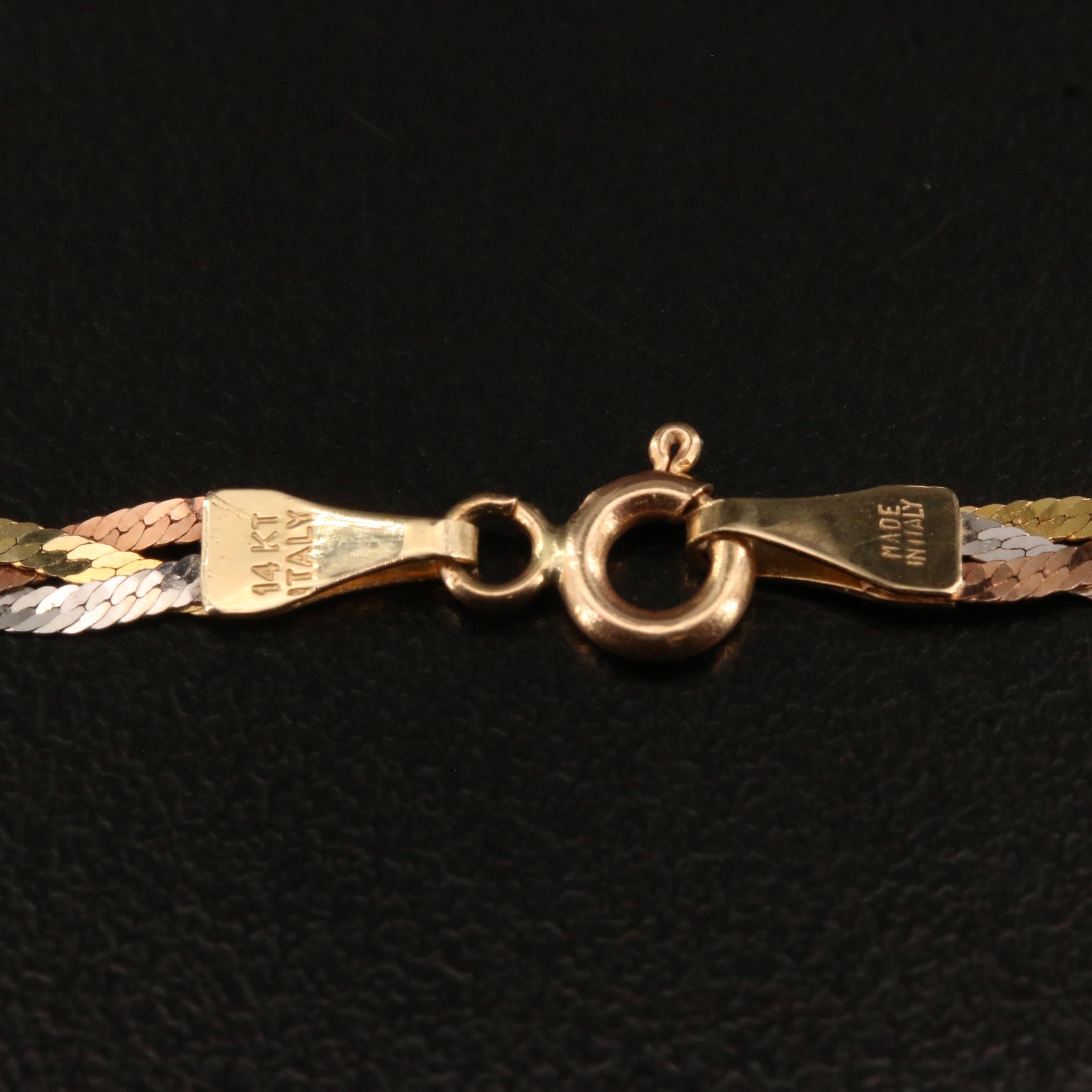 14K Tri-Color Braided Herringbone Chain Necklace