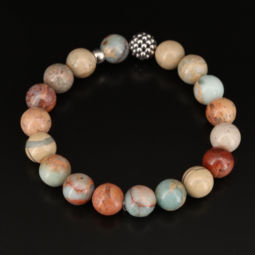 Lagos Jasper and Agate Bead Stretch Bracelet with Sterling Silver Accents