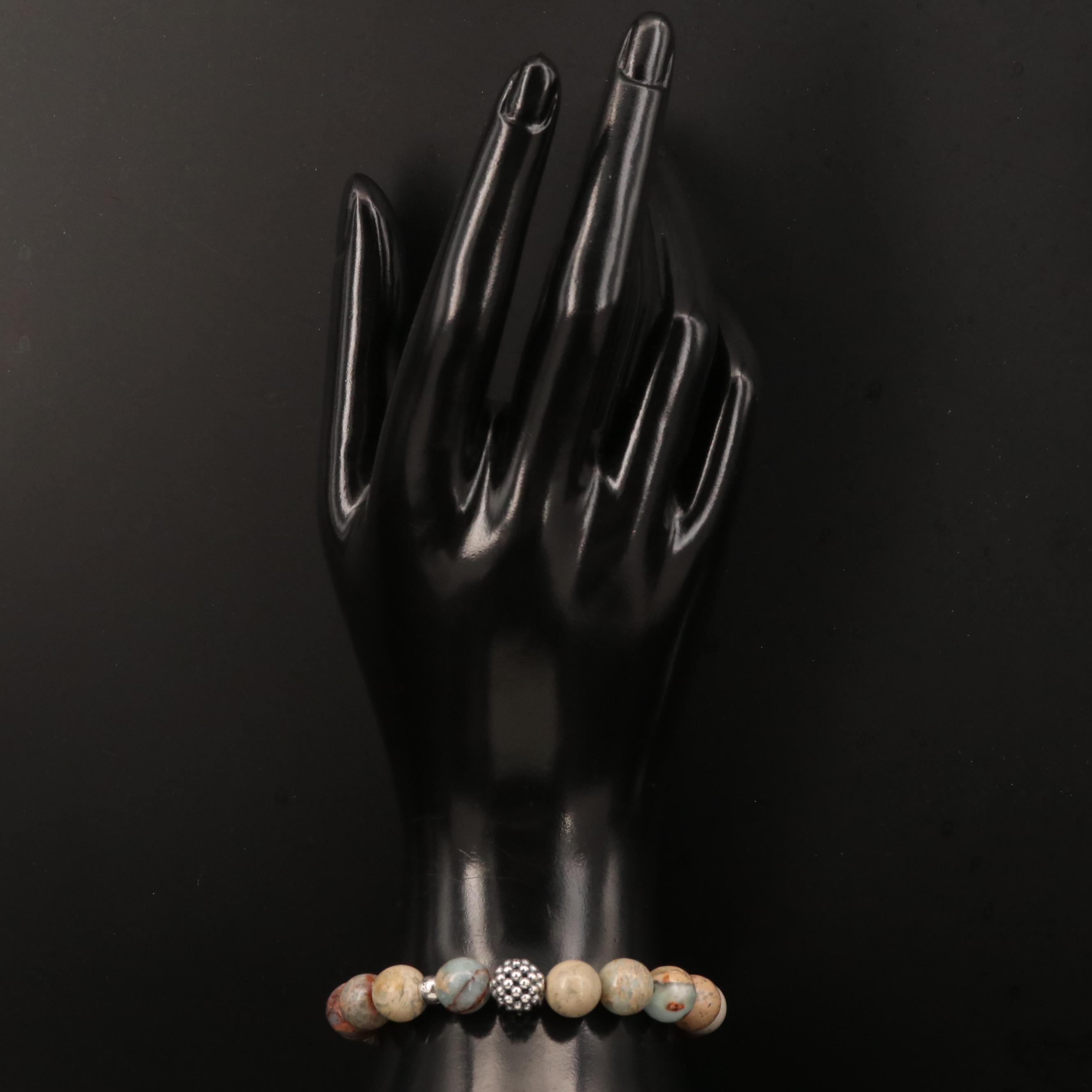 Lagos Jasper and Agate Bead Stretch Bracelet with Sterling Silver Accents