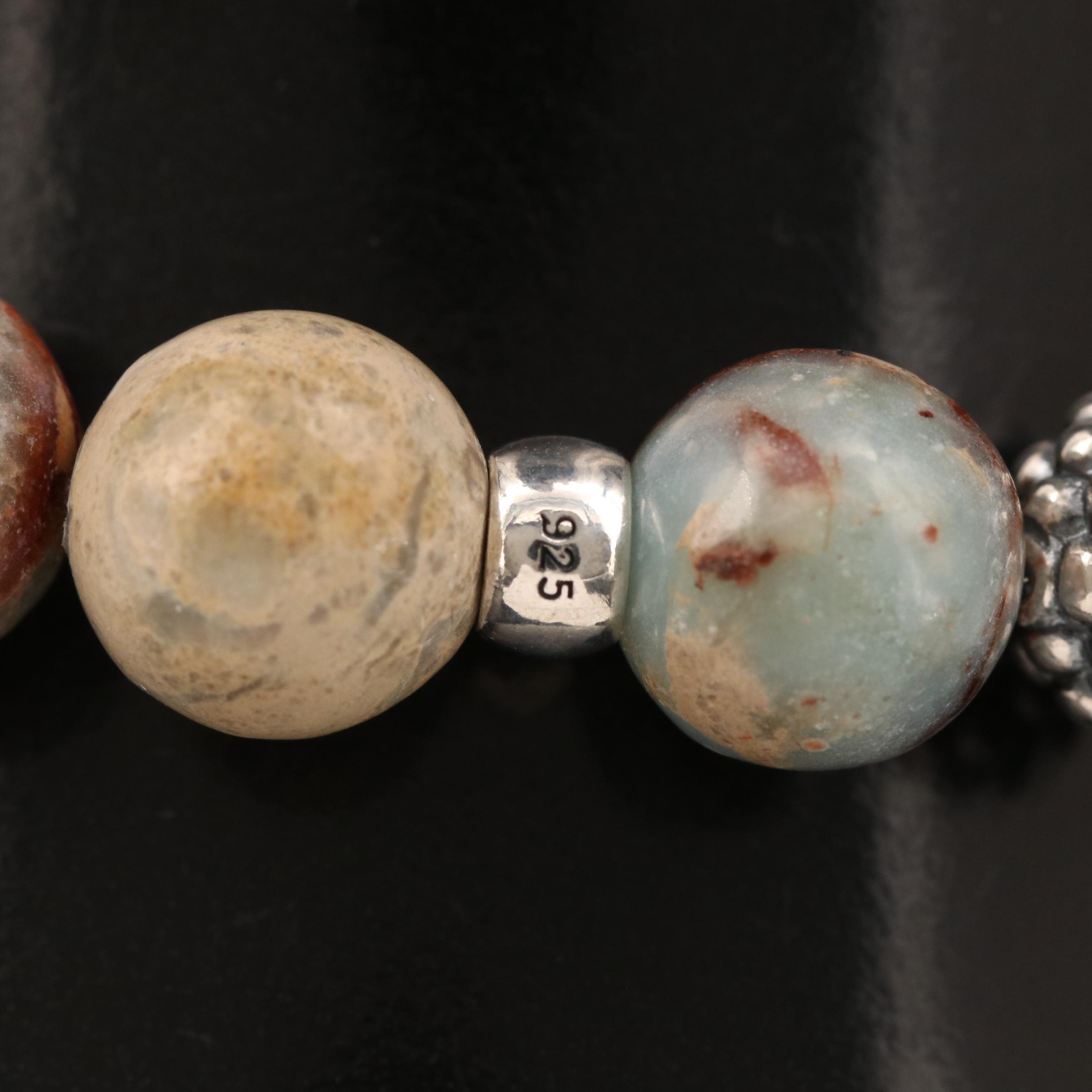 Lagos Jasper and Agate Bead Stretch Bracelet with Sterling Silver Accents