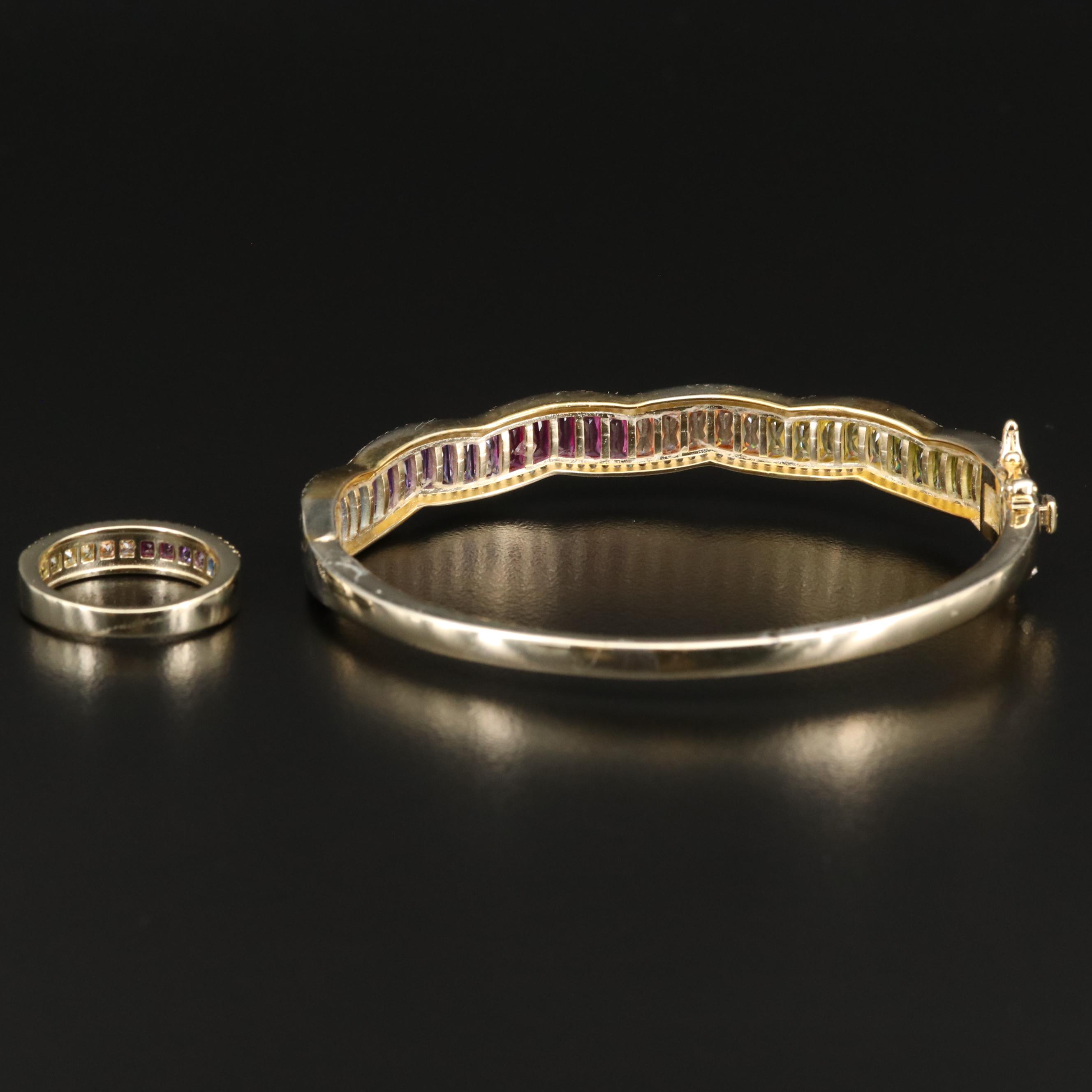 Sterling Silver Rainbow Bangle and Ring