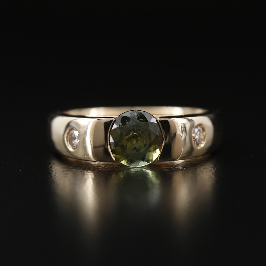 14K Tourmaline and Gypsy Set Diamond Ring