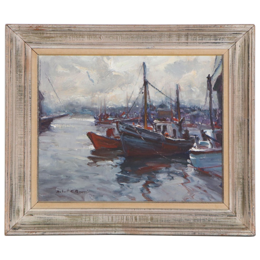 Robert C. Gruppé Harbor Scene Oil Painting