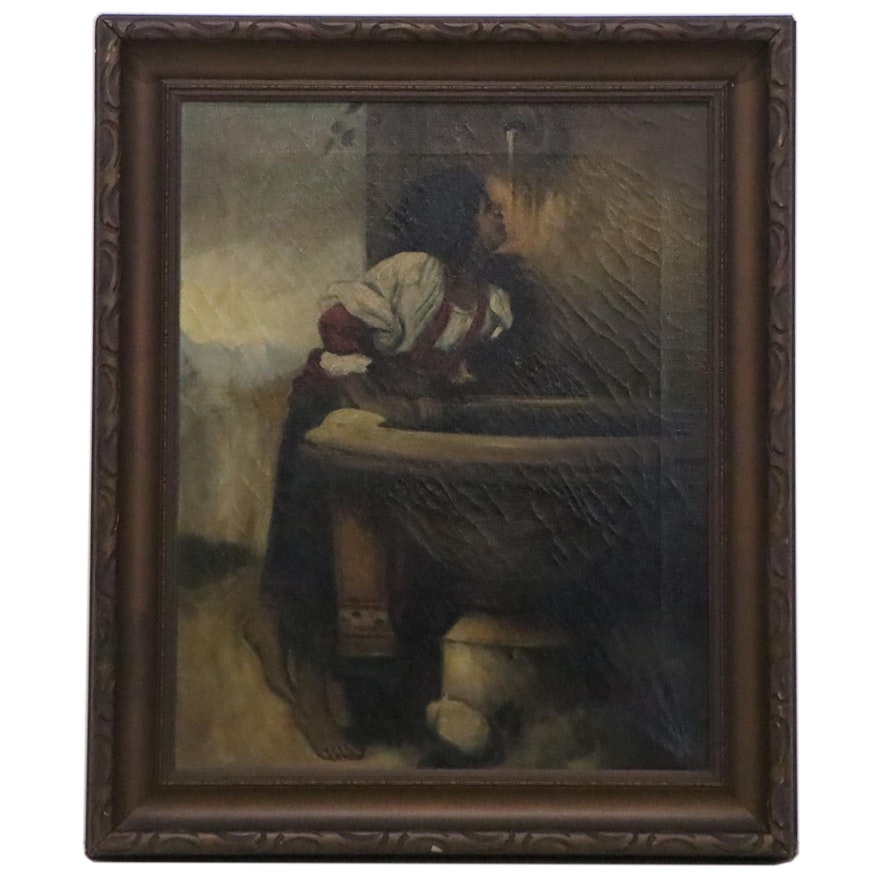 Oil Painting after Léon Bonnat "Roman Girl At Fountain", Early 20th Century