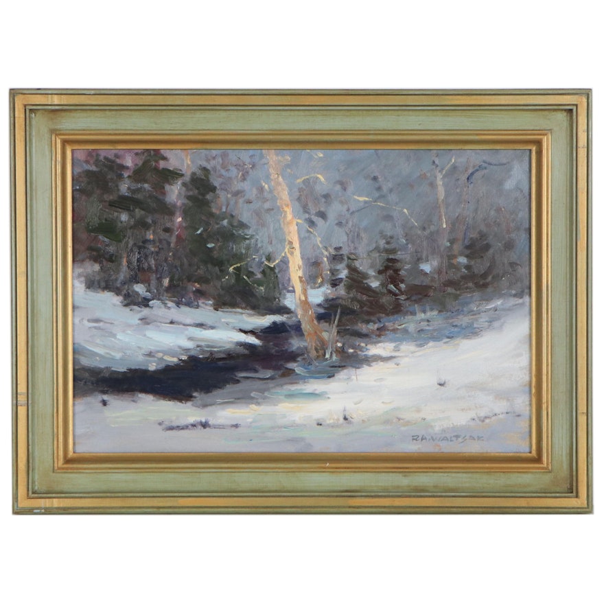 Robert Alan Waltsak Winter Landscape Oil Painting