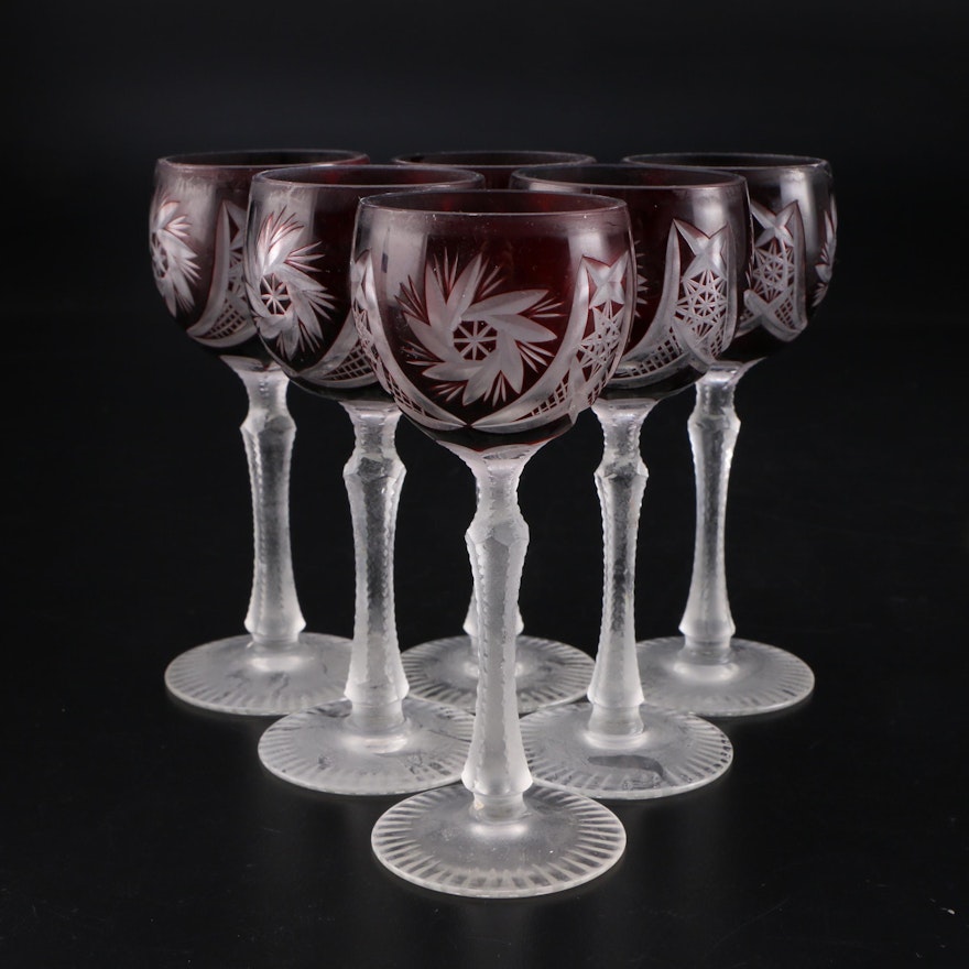 Bohemian Style Ruby Cut to Clear Sherry Glasses