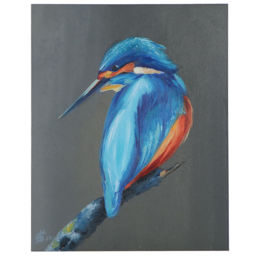 Alyona Glushchenko Oil Painting of a Kingfisher, 2020