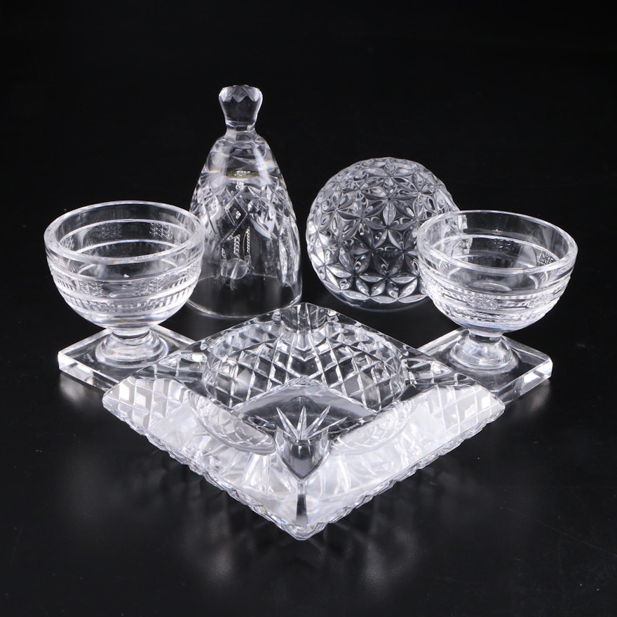 Waterford "Lismore" Bell with Footed Bowls, Paperweight and Glass Ashtray