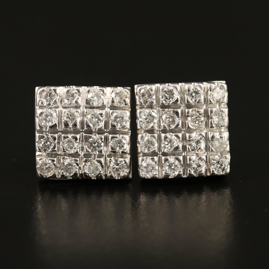 14K Diamond Cluster Earrings with Geometric Design