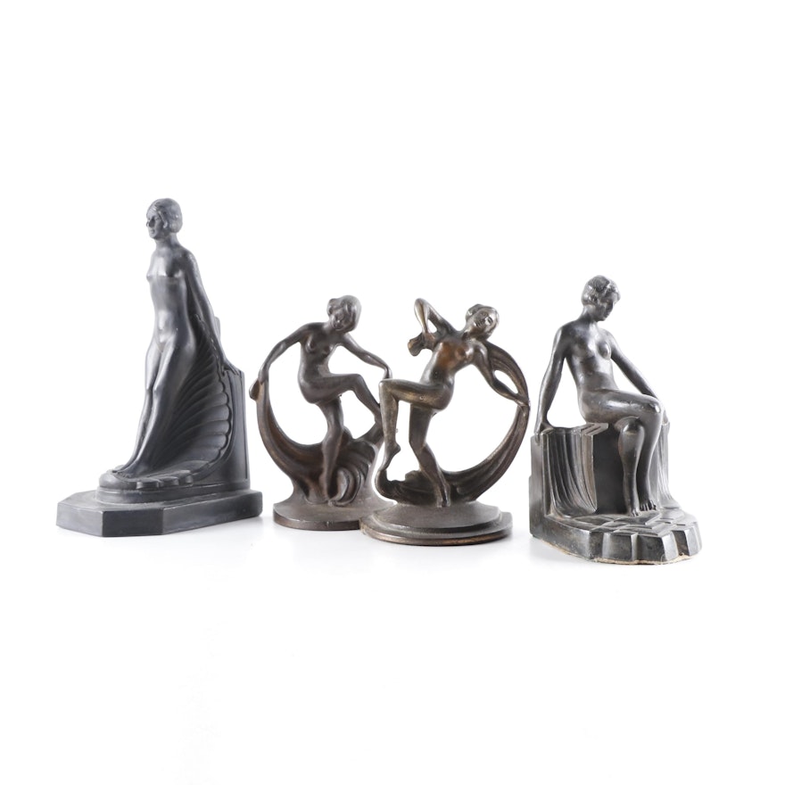 Art Deco Female Figure Bookends, Mid to Late 20th Century