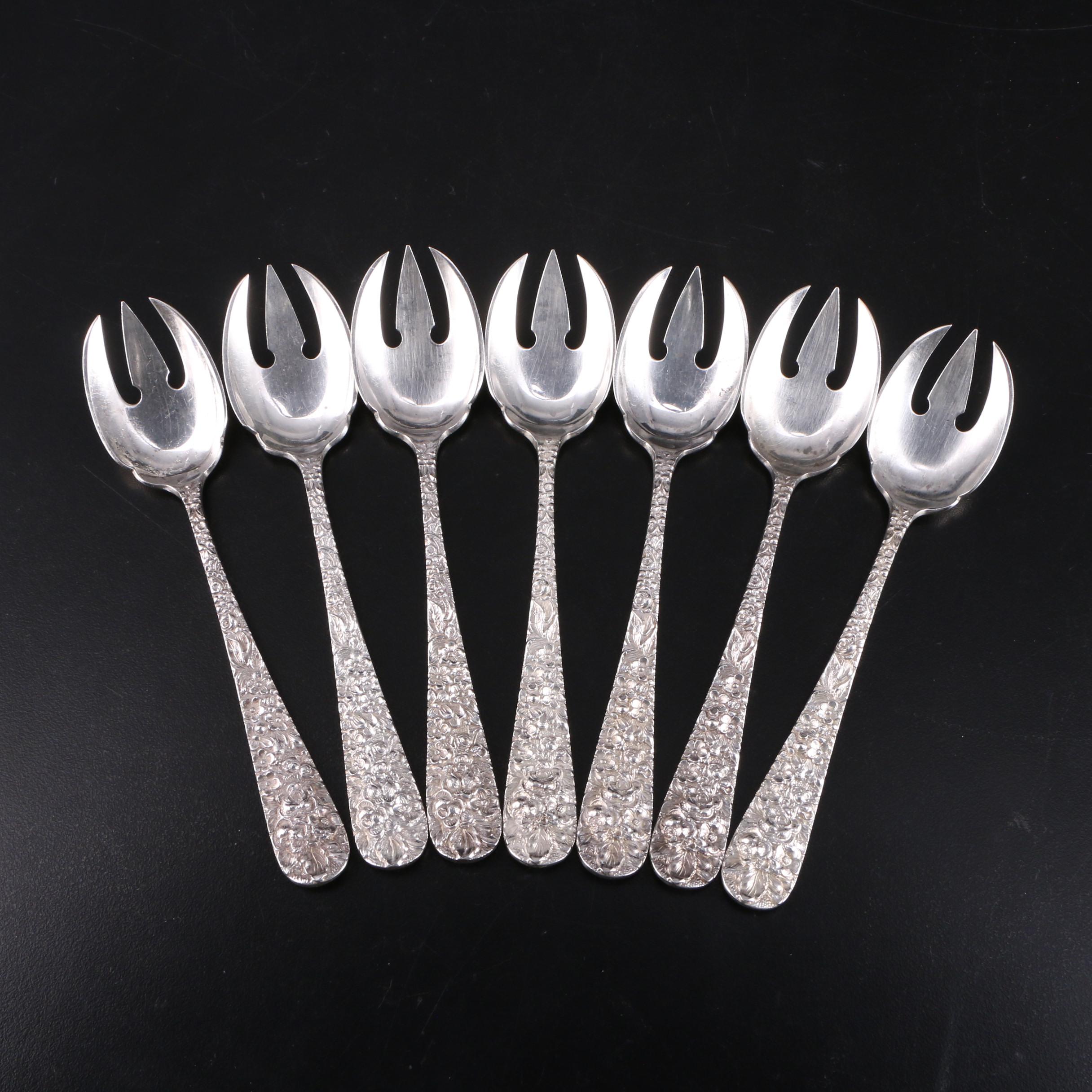 Stieff "Rose" Repoussé Sterling Silver Ice Cream Forks
