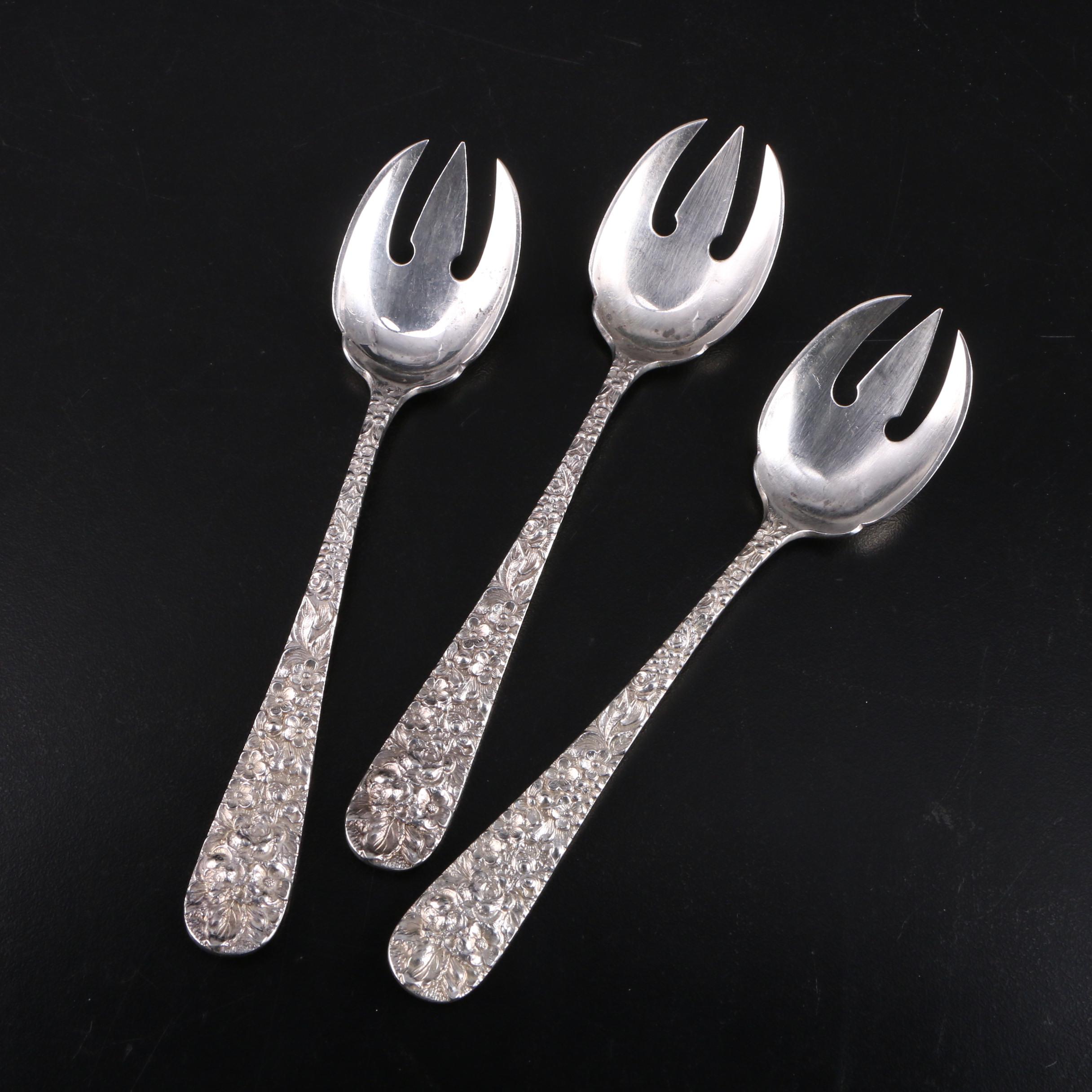 Stieff "Rose" Repoussé Sterling Silver Ice Cream Forks