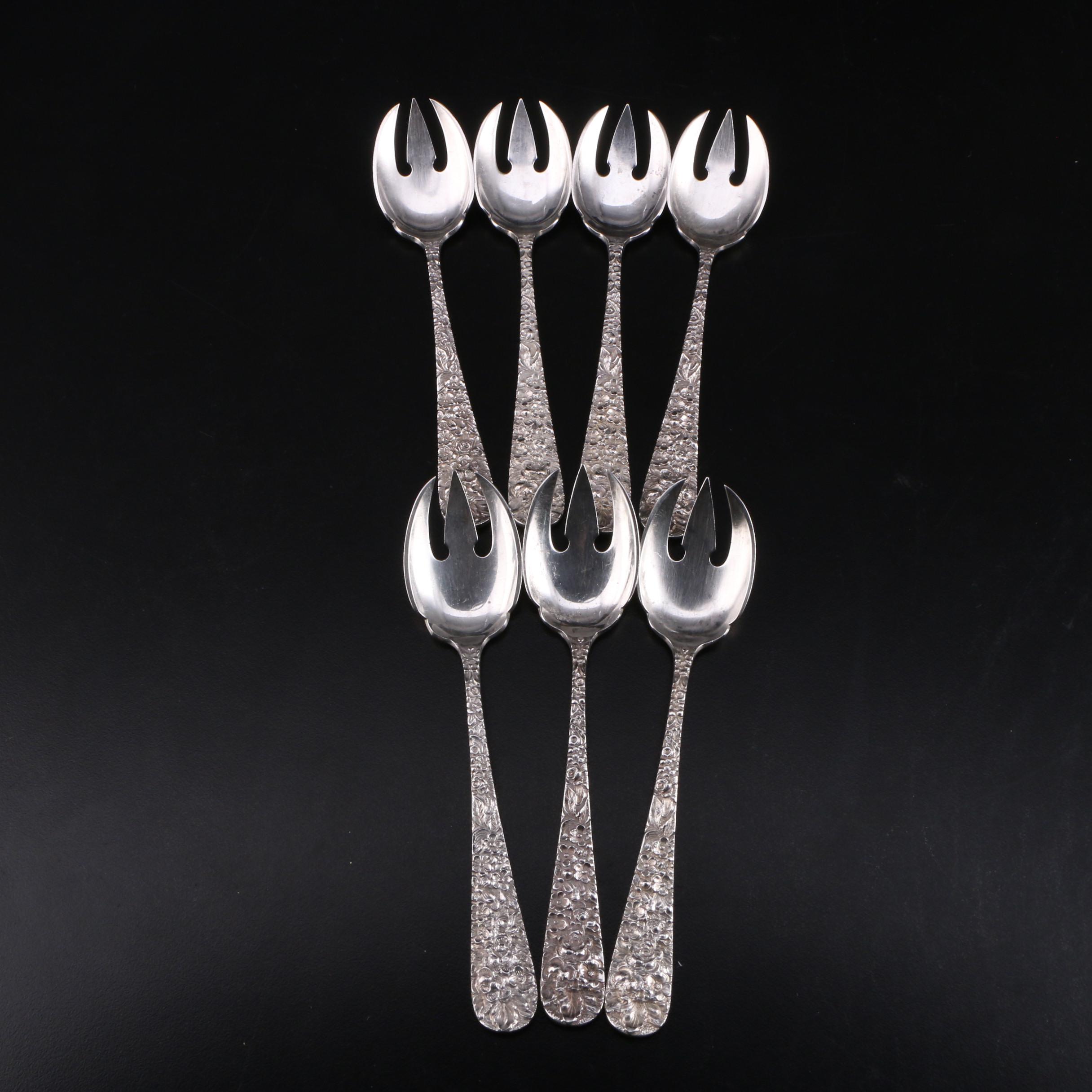 Stieff "Rose" Repoussé Sterling Silver Ice Cream Forks
