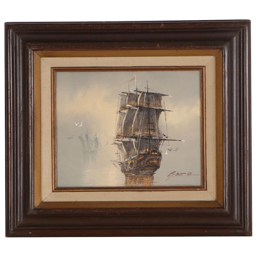 Danny Garcia Oil Painting of Spanish Galleon, Late 20th Century