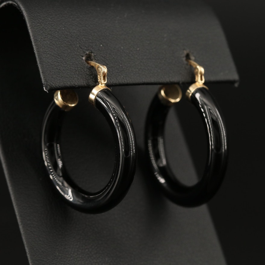 14K Black Onyx Hoop Earrings