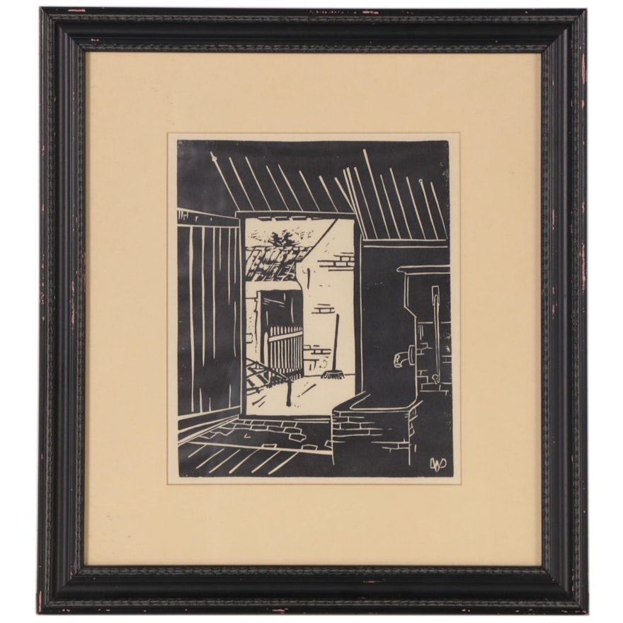 Woodcut Attributed to William Van Dijk of a Courtyard Doorway, Mid-20th Century