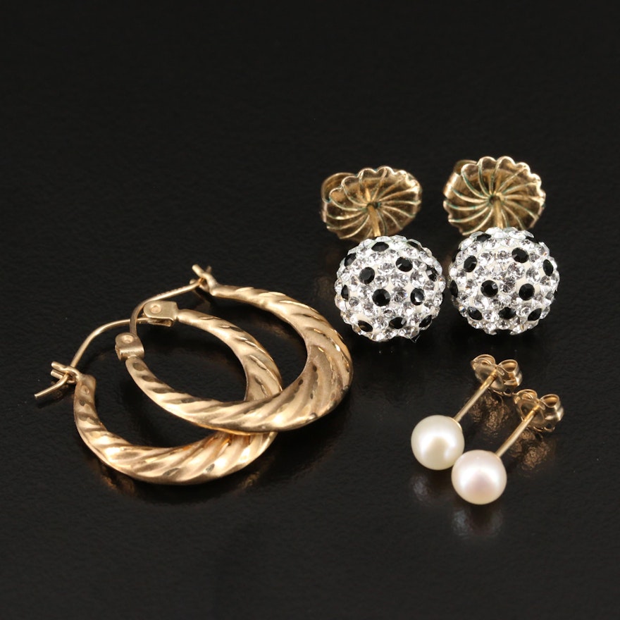 14K Hoop and Stud Earrings Including Pearls