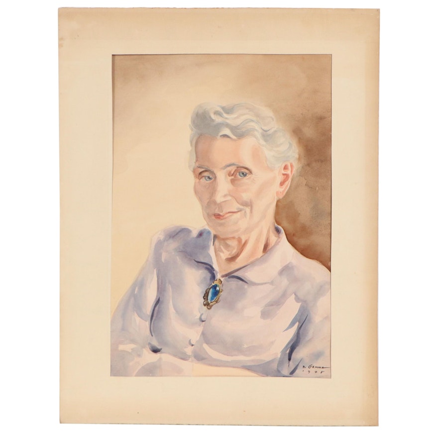 Joseph Di Gemma Portrait Watercolor Painting, 1948