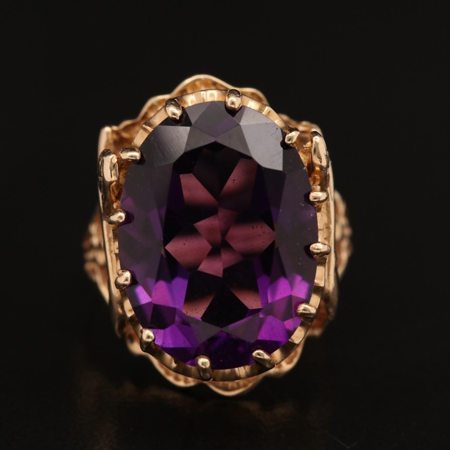 Egyptian Revival Style 14K Amethyst Ring with Sphinx Detail
