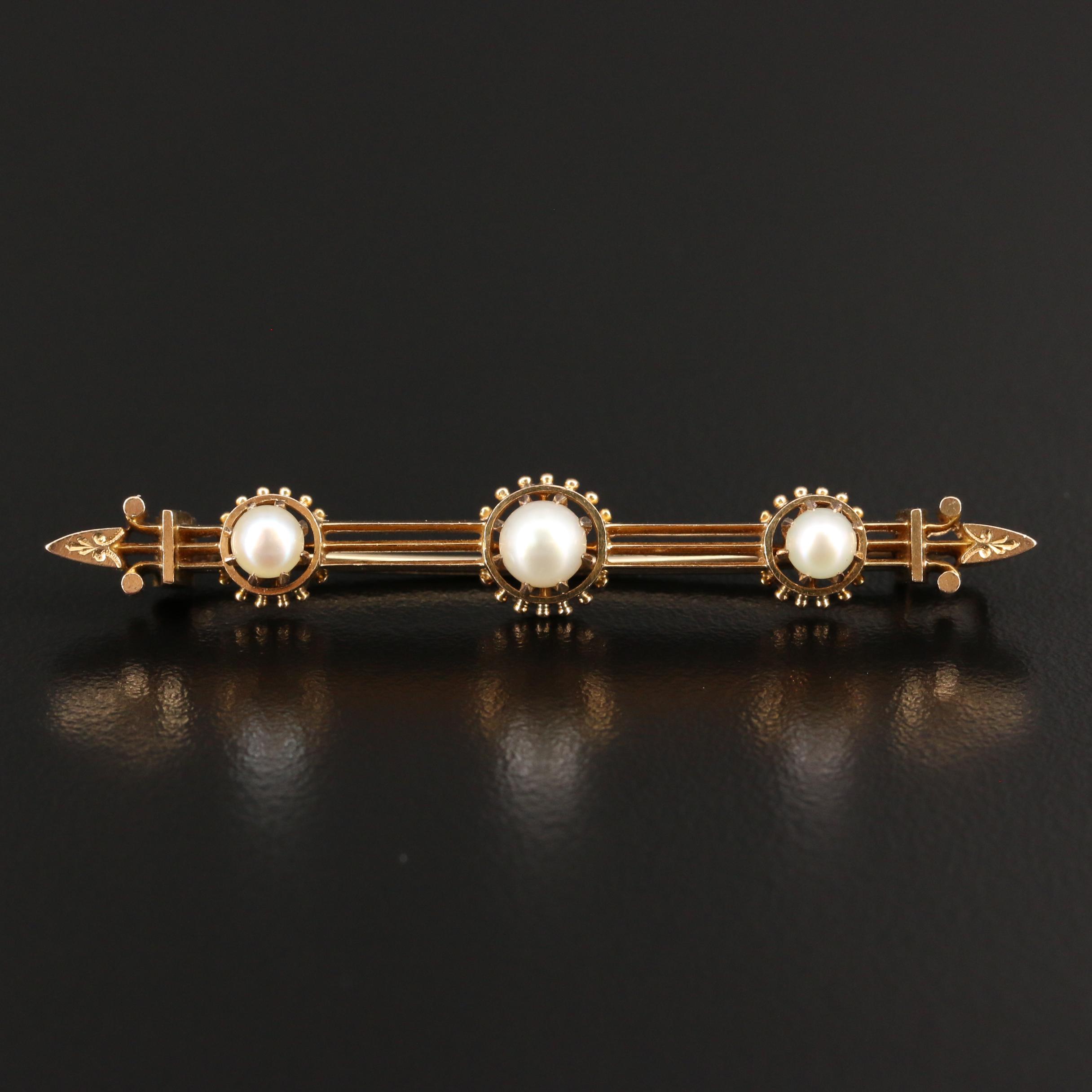 Mid-Victorian 18K Pearl Bar Brooch