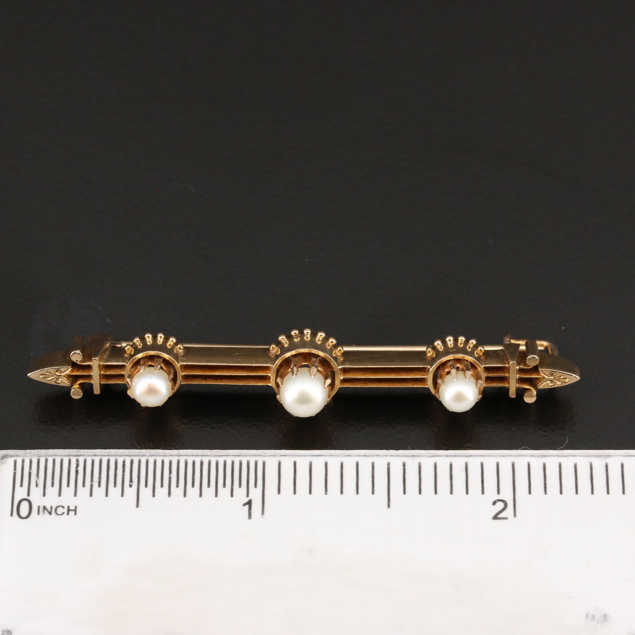 Mid-Victorian 18K Pearl Bar Brooch