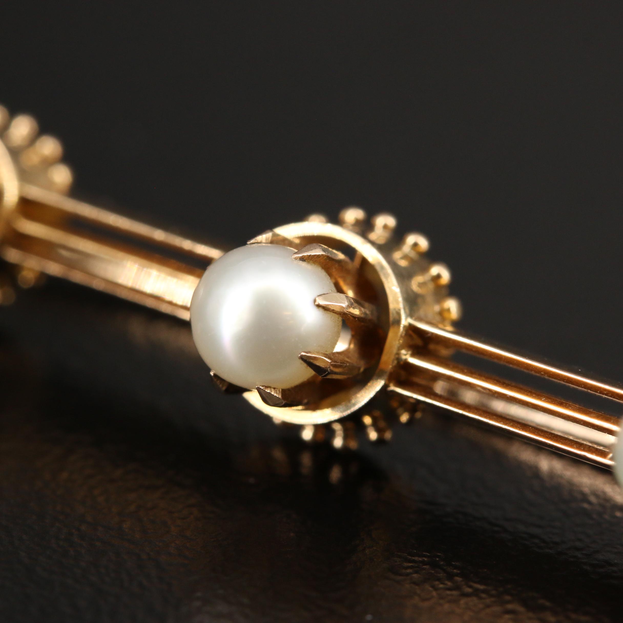 Mid-Victorian 18K Pearl Bar Brooch