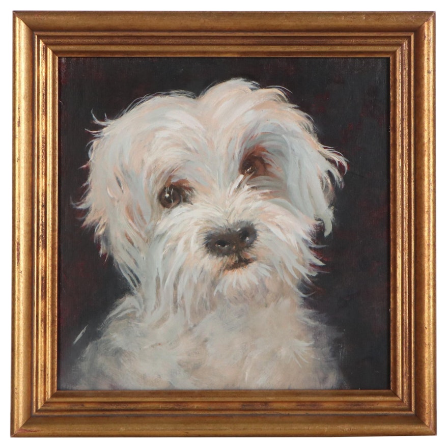 Oil Painting of Maltese Dog, Late 20th Century