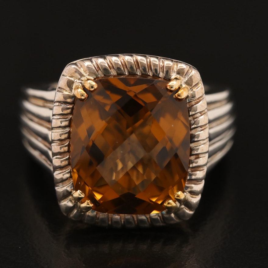 Charles Krypell Sterling Silver Citrine Ring with 14K Accents