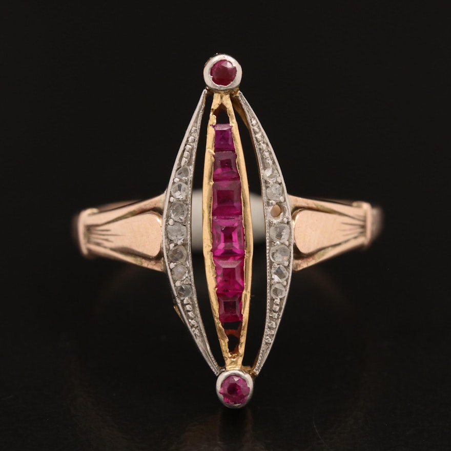 Art Deco 10K Ruby and Diamond Ring