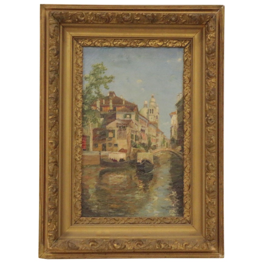 Oil Painting of Canal Scene, 1918