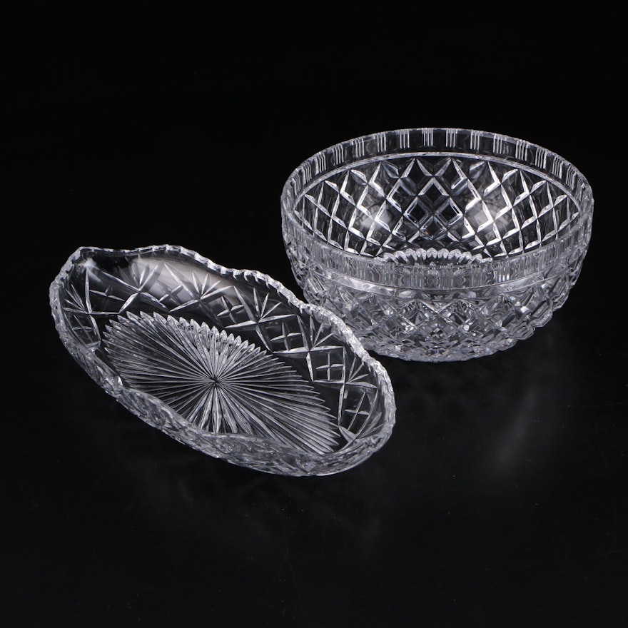 Pressed Glass Diamond Point Bowl with Other Glass Relish Dish