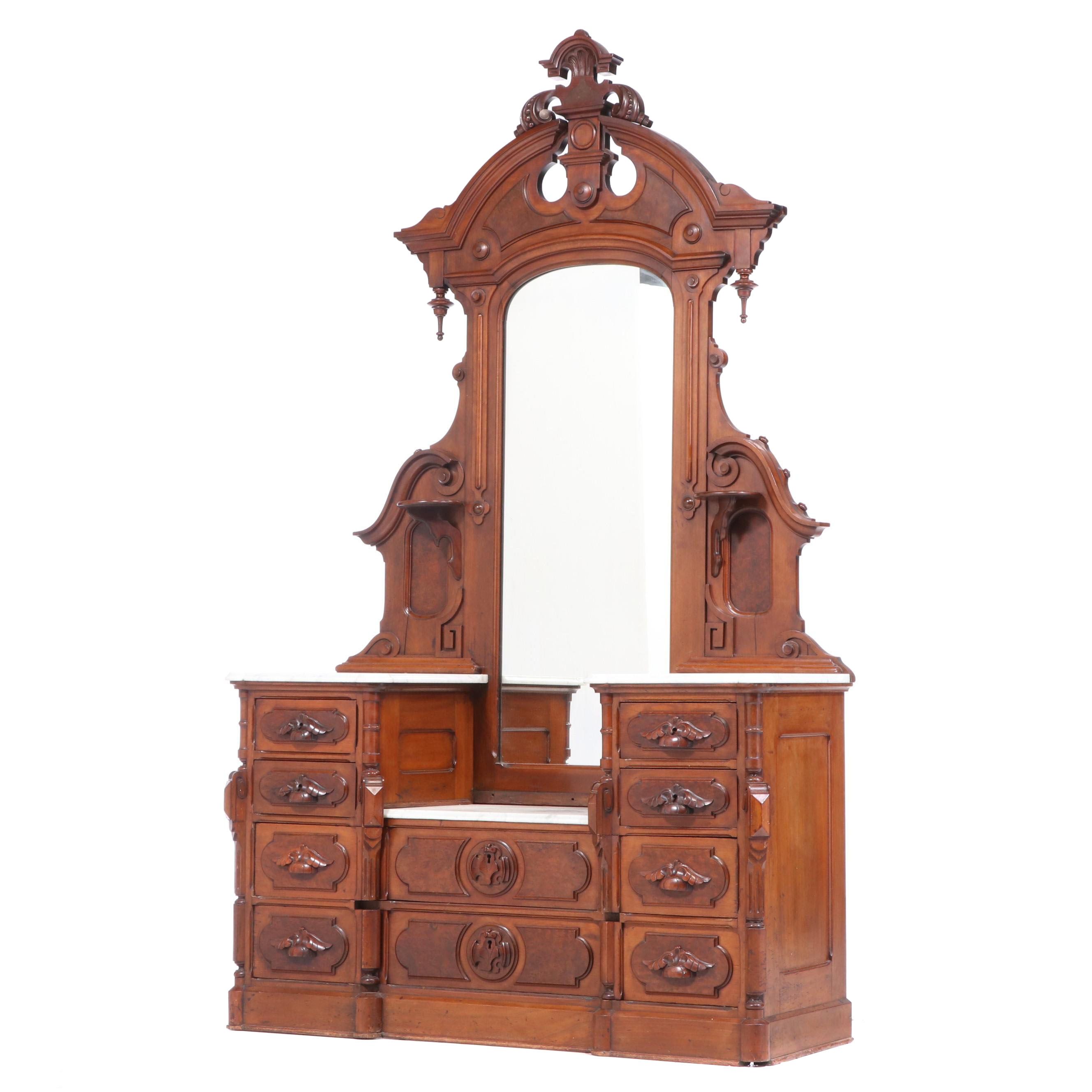 Mitchell & Rammelsberg Victorian Marble Top Walnut Vanity, Late 19th Century