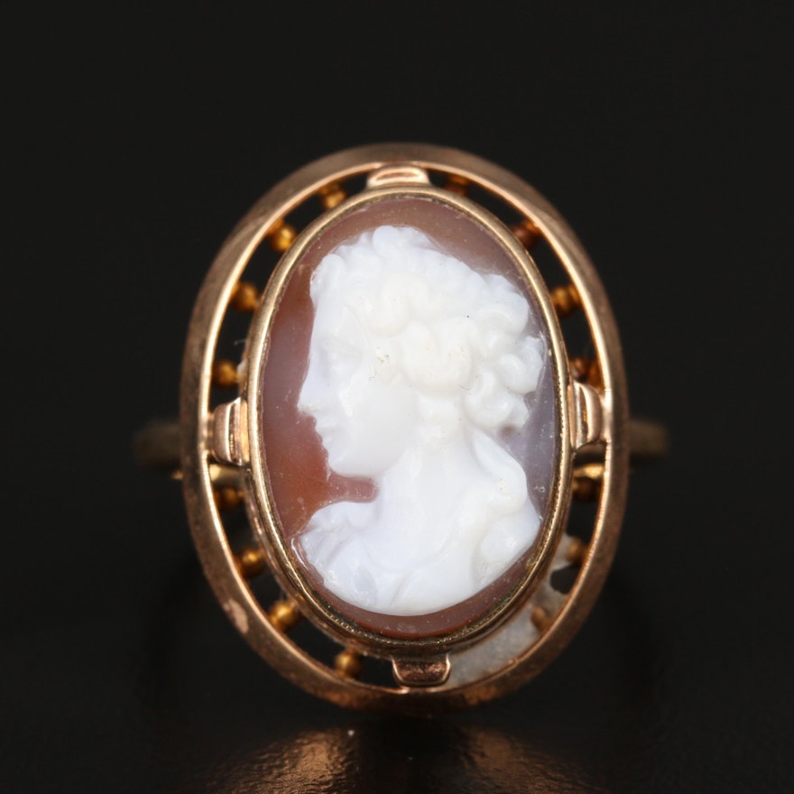 Vintage 14K Carved Sardonyx Cameo Ring