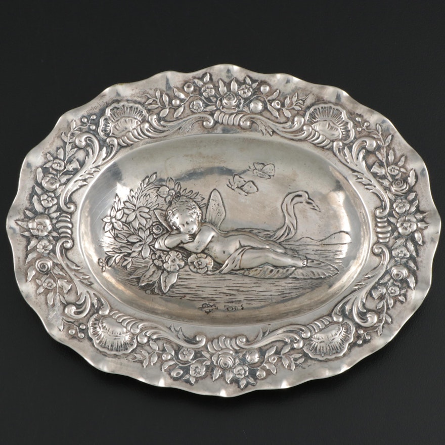 800 Silver Repoussé  Oval Dish, Antique