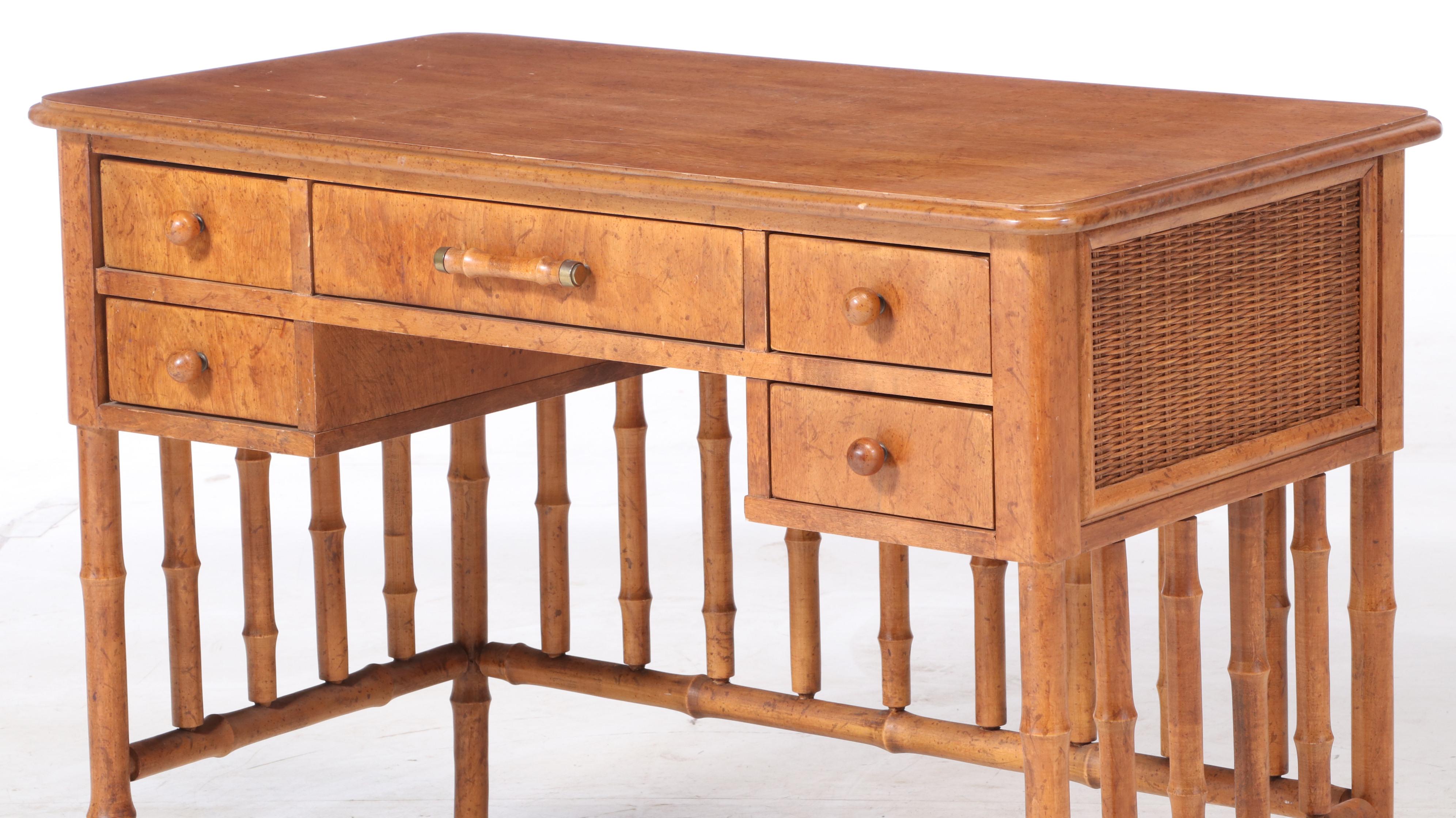 American of Martinsville Faux-Bamboo and Wicker Desk, Mid to Late 20th Century