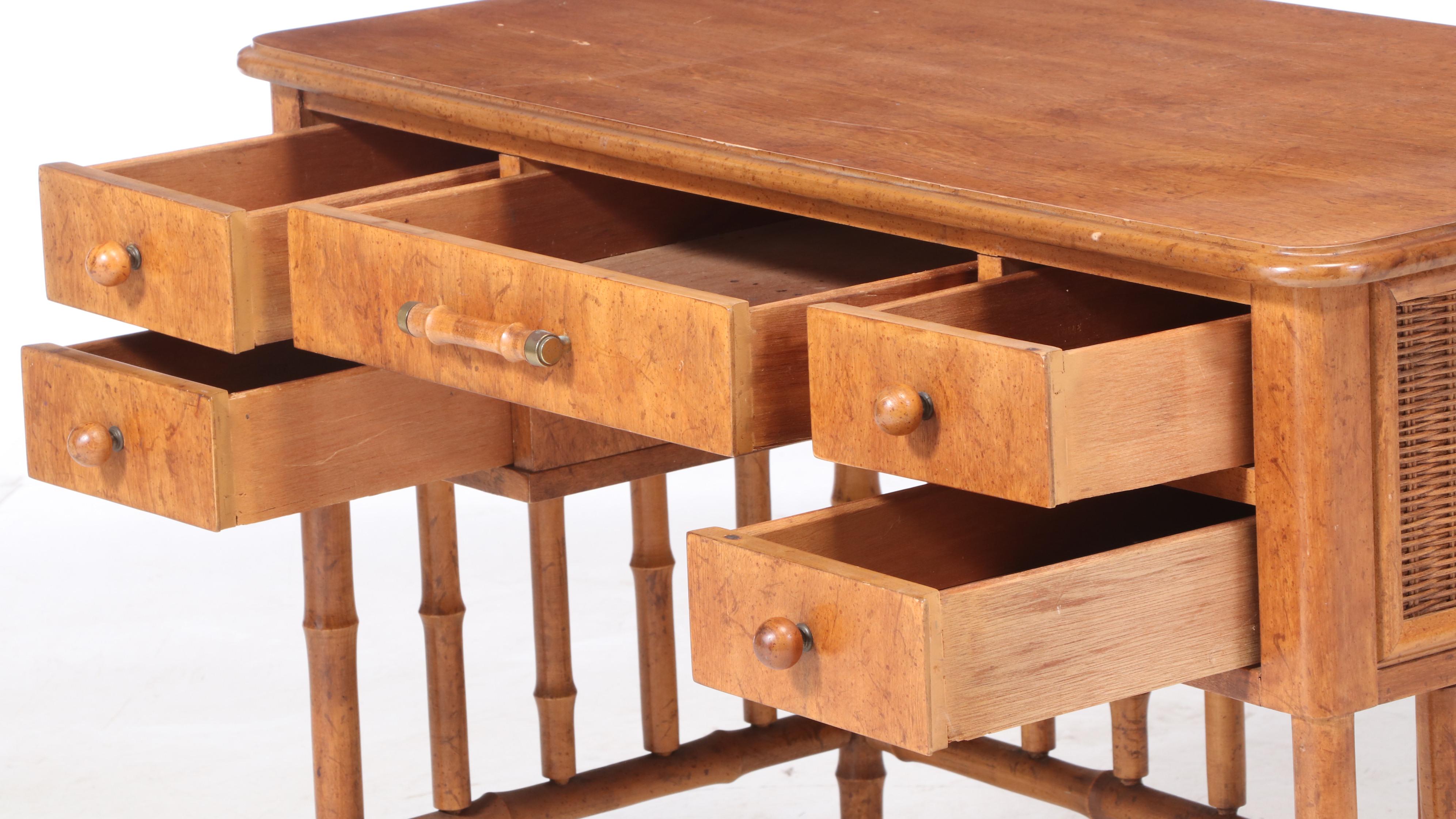 American of Martinsville Faux-Bamboo and Wicker Desk, Mid to Late 20th Century