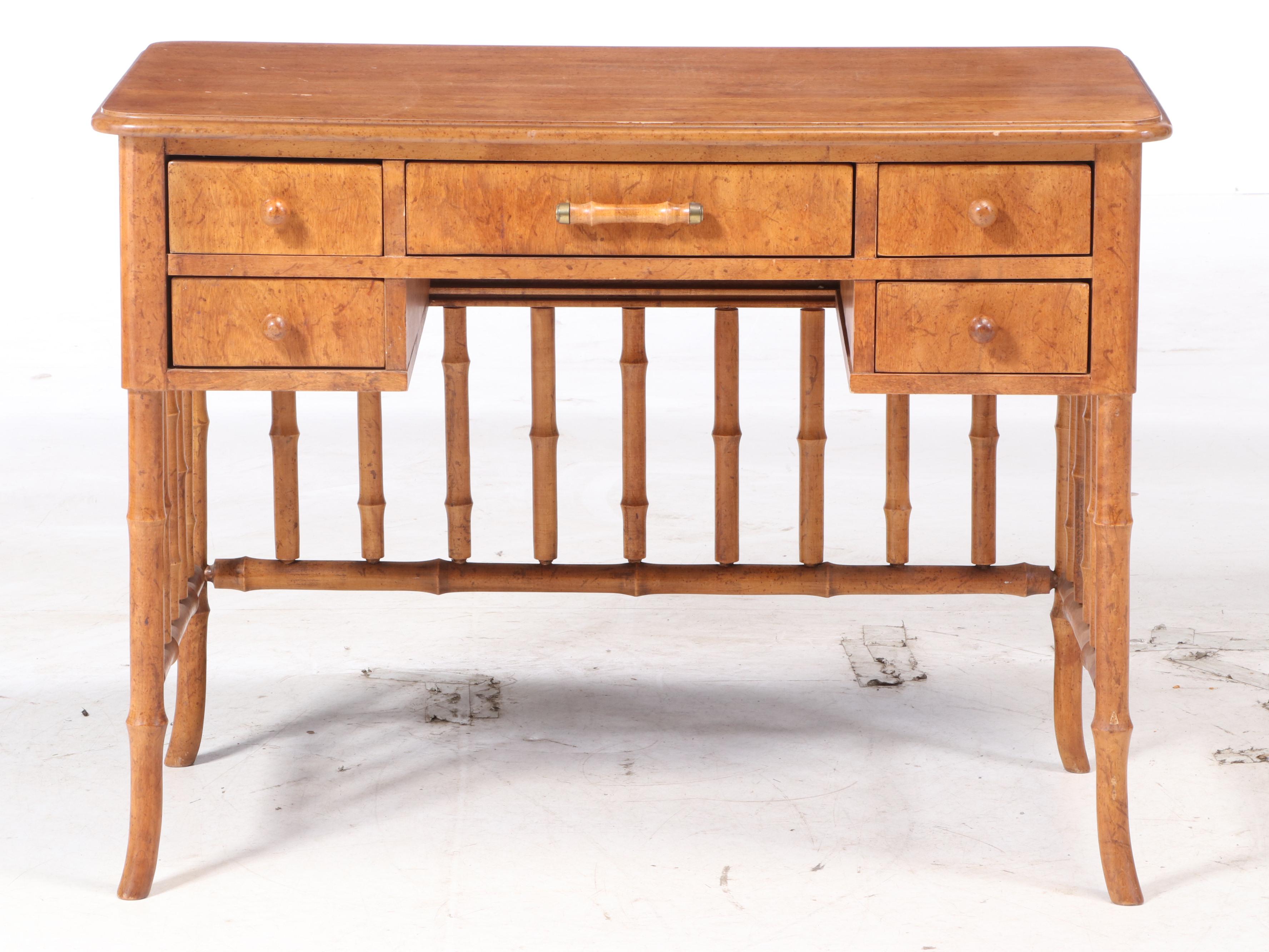 American of Martinsville Faux-Bamboo and Wicker Desk, Mid to Late 20th Century