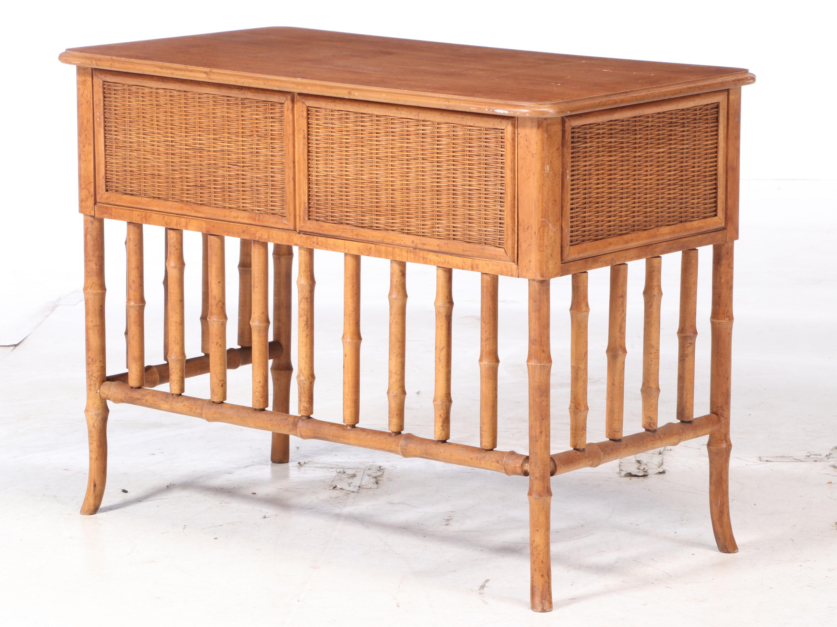 American of Martinsville Faux-Bamboo and Wicker Desk, Mid to Late 20th Century