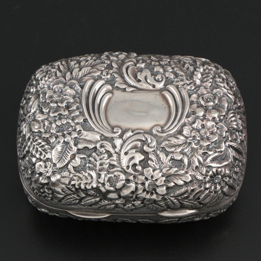 Galt & Bro. Repoussé Sterling Silver Box with Gold Wash Interior, Early 20th C.