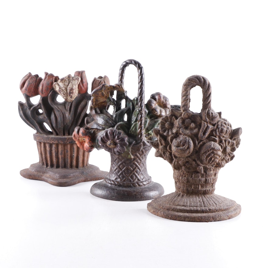 National Foundry Tulip and Other Floral Bouquet Cast Iron Doorstops