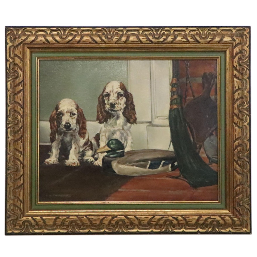 E.N. Fairchild Oil Painting of English Cocker Spaniels, Early 20th Century