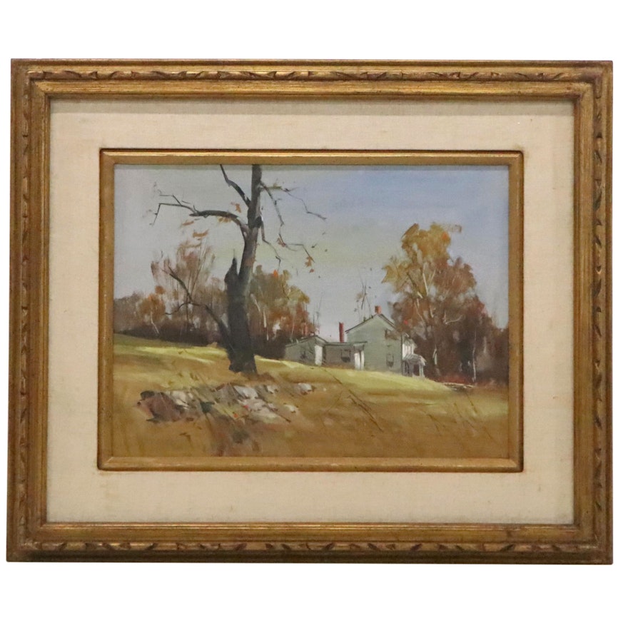 Robert Brubaker Oil Painting of Farmhouse, Late 20th Century