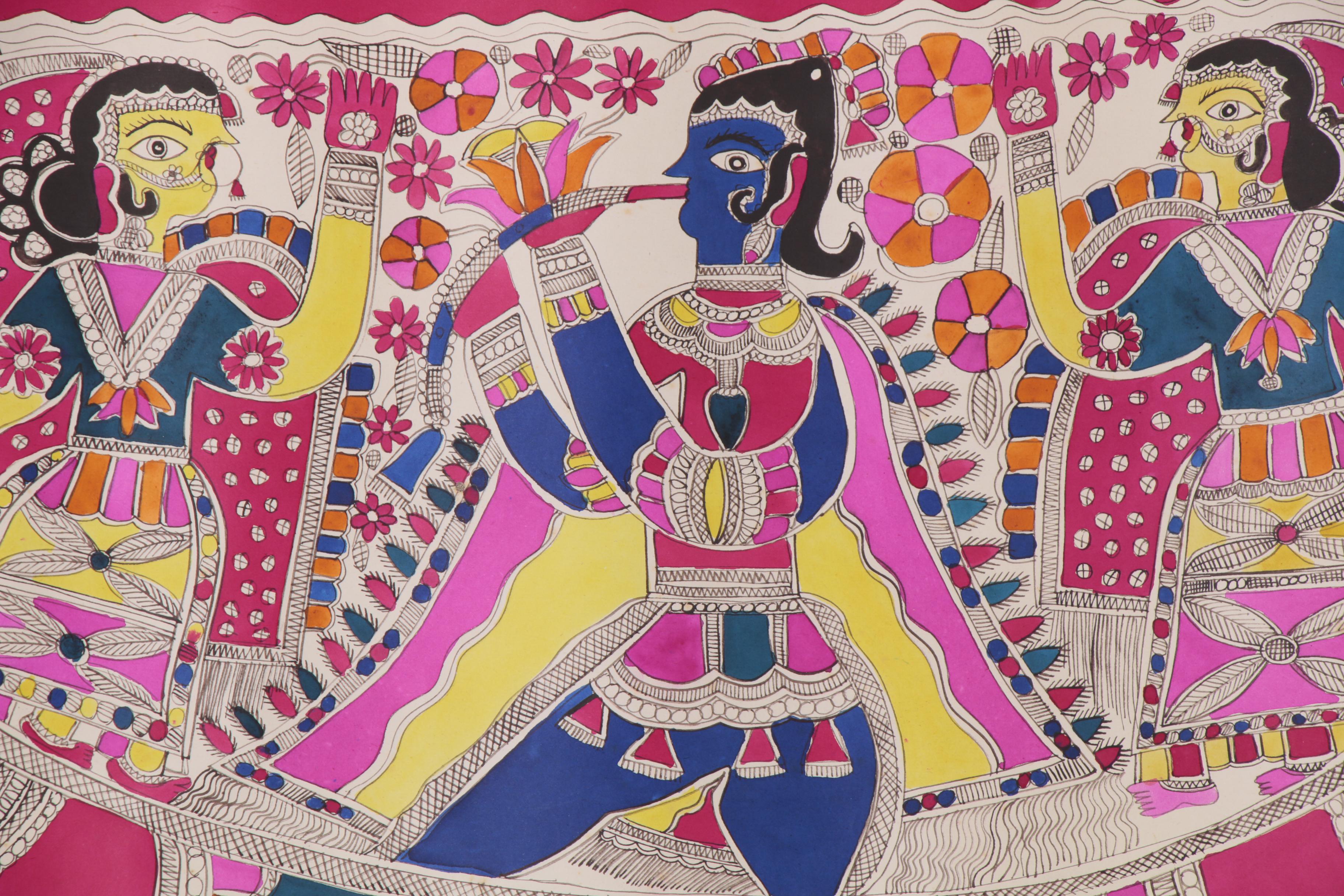 Bharni Folk Style Watercolor Madhubani Paintings, Mithila