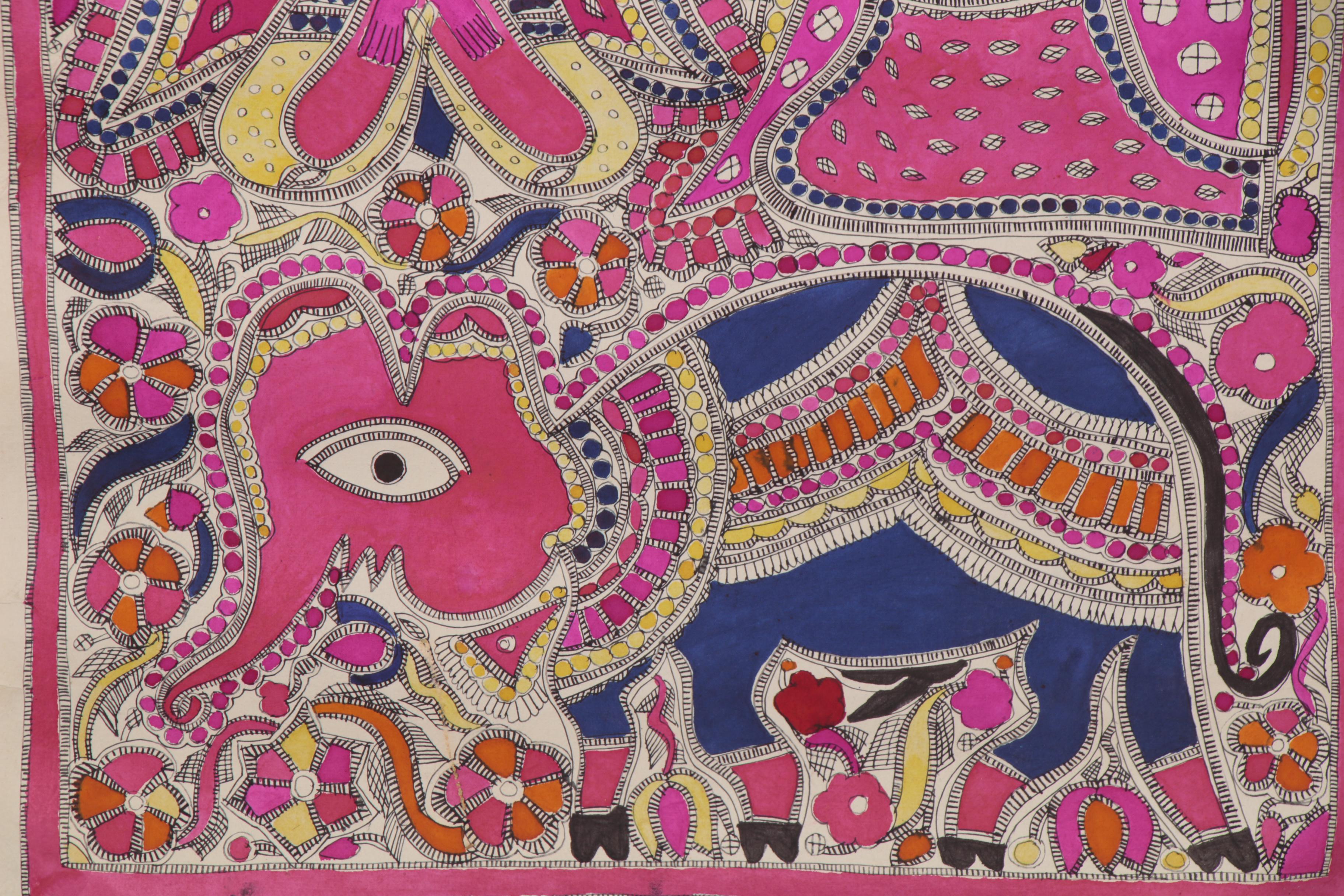 Bharni Folk Style Watercolor Madhubani Paintings, Mithila