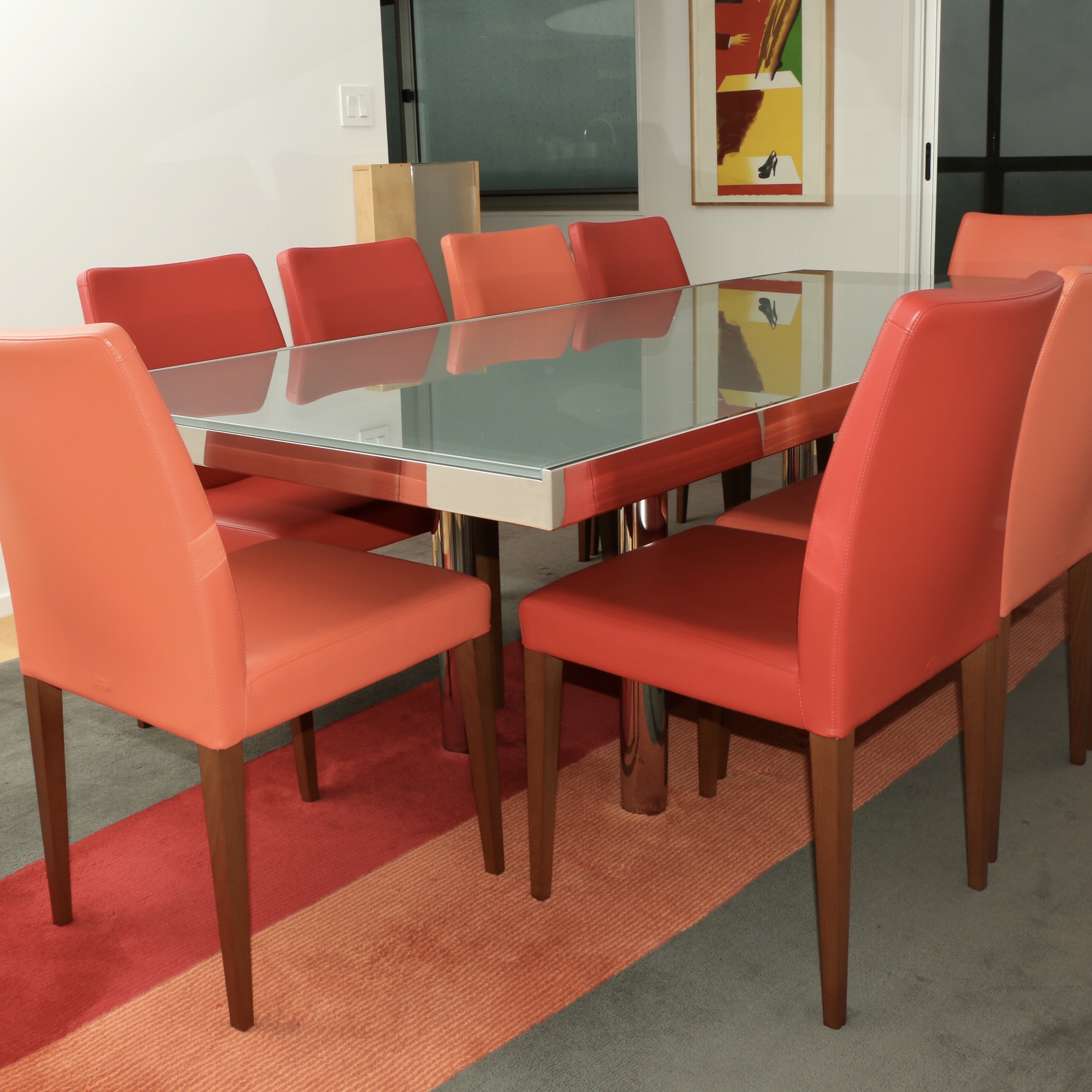 Brueton "Charlie High" Dining Table and 10 Poltrona Frau Leather Chairs